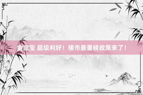金富宝 超级利好！楼市最重磅政策来了！